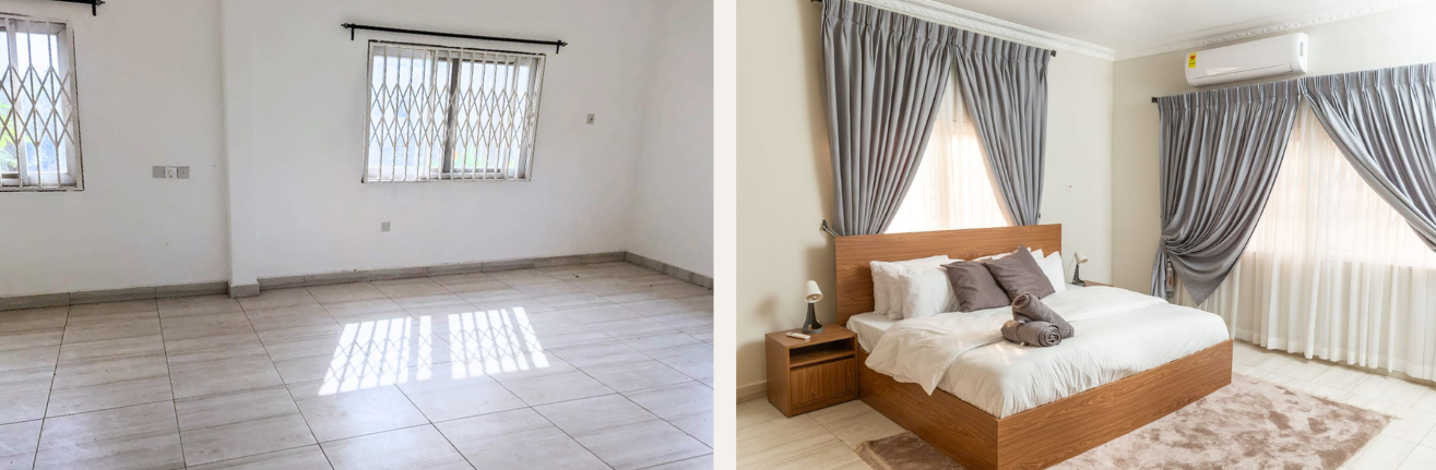 McCarthy Villa lounge before and after