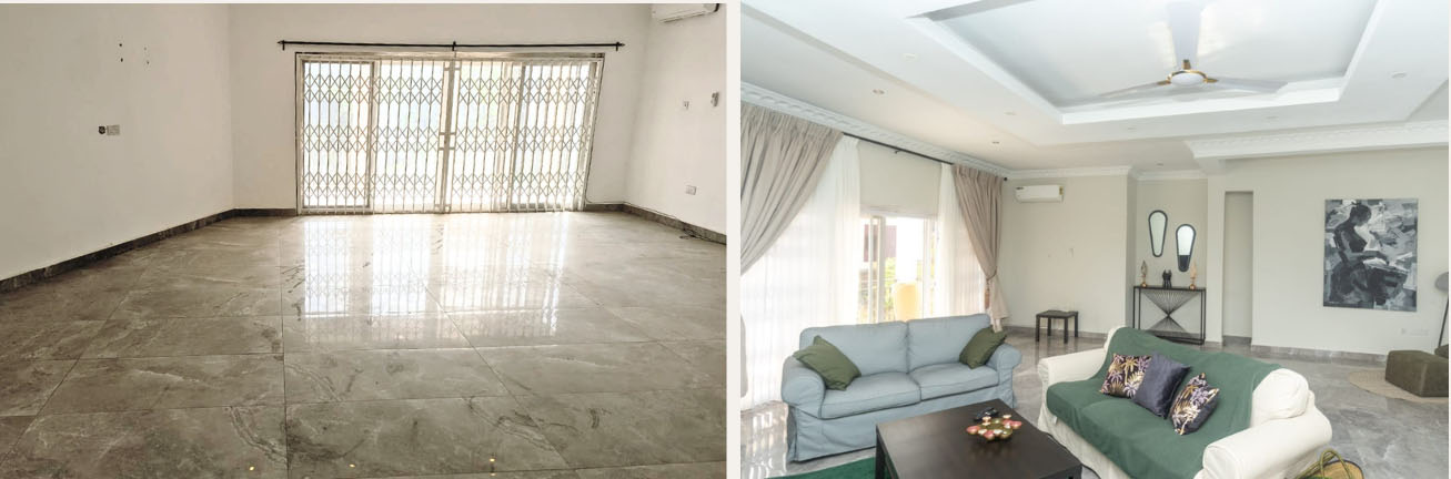 McCarthy Villa bedroom before and after
